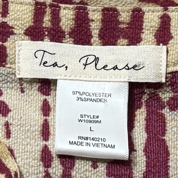 Tea, Please Red Beige Tie Dye Blouse Peasant Bohemian Cottagecore Country L - Picture 7 of 9